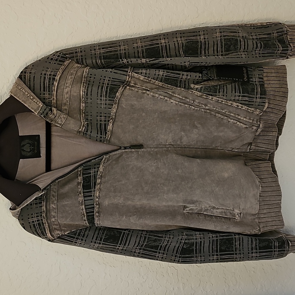Salvage Gray Plaid Jacket With Hood - Picture 2 of 16